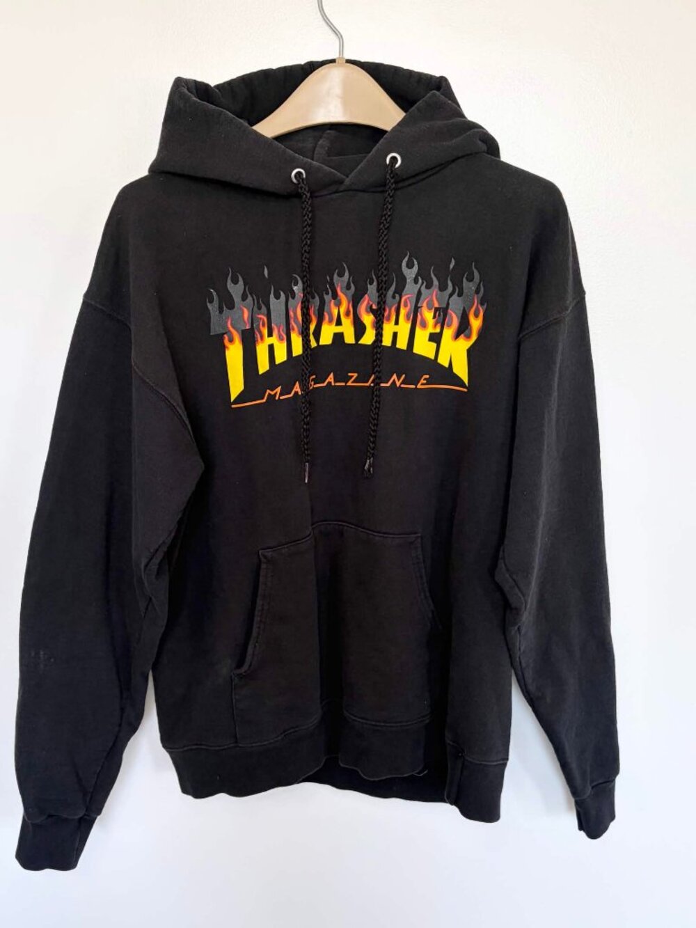 Vintage Thrasher Magazine Flame Logo Hoodie Skate Streetwear Black Size Small